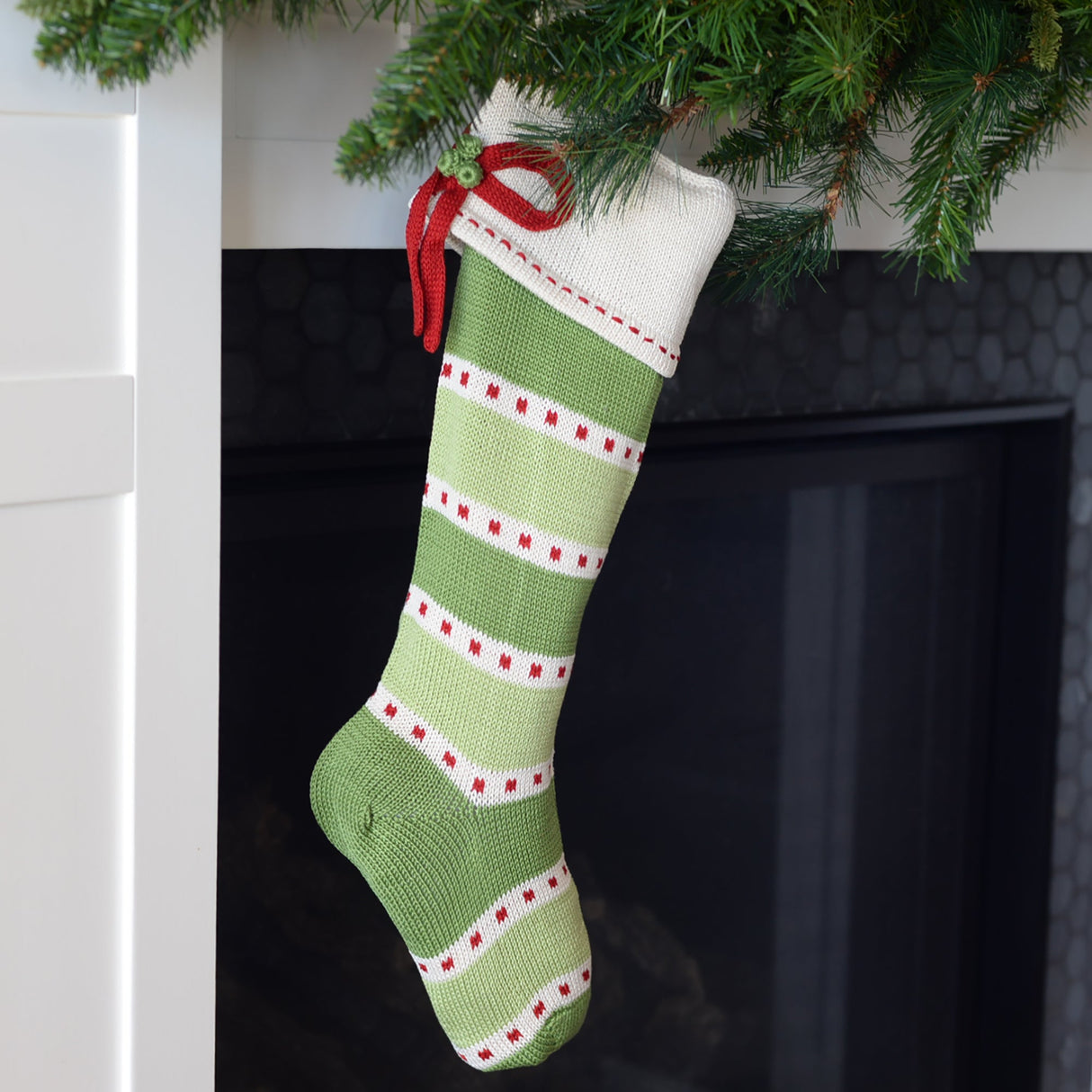 Green Stripe Stocking with Bow from Melange Collection