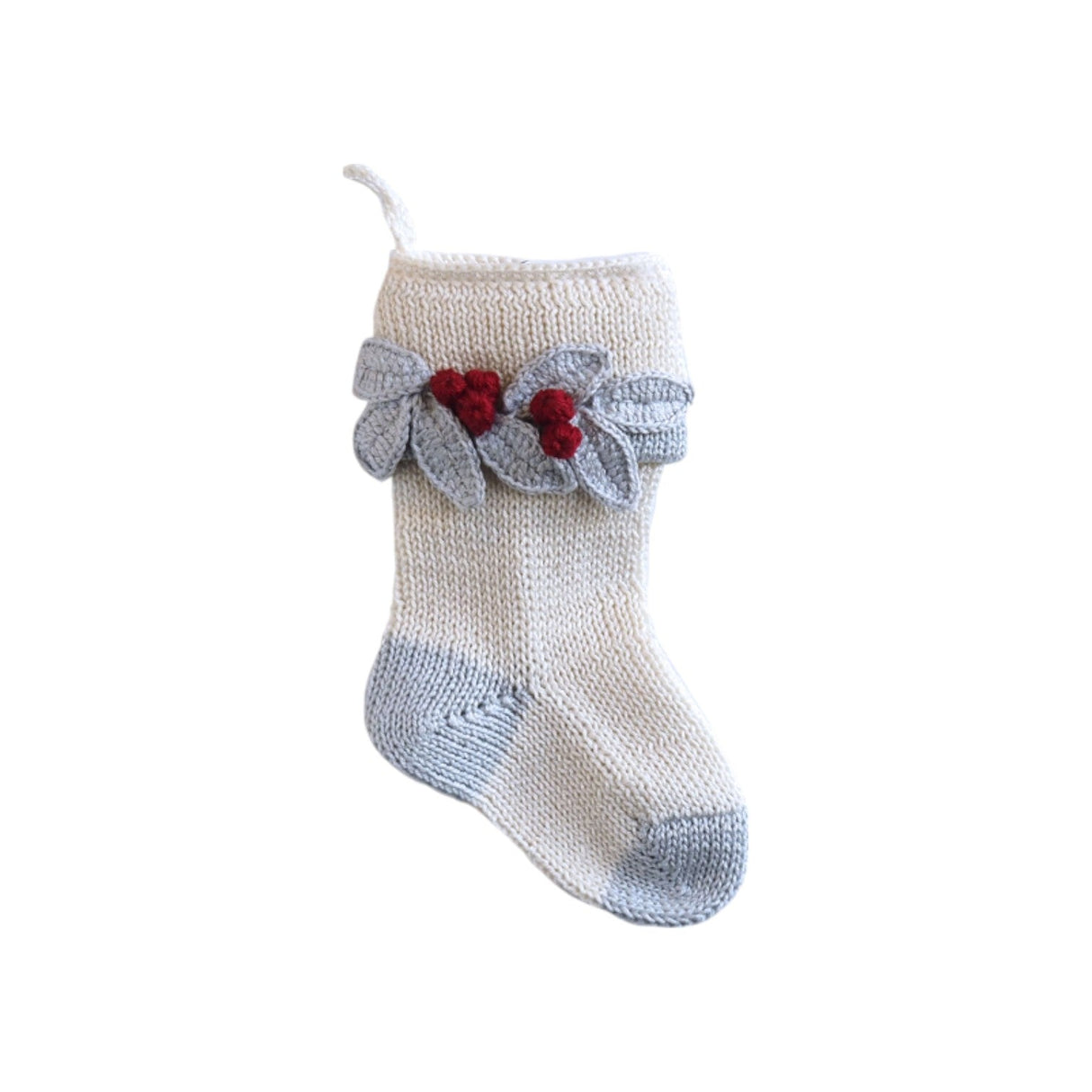 Mini Holly Leaf Stocking, Ecru from Melange Collection