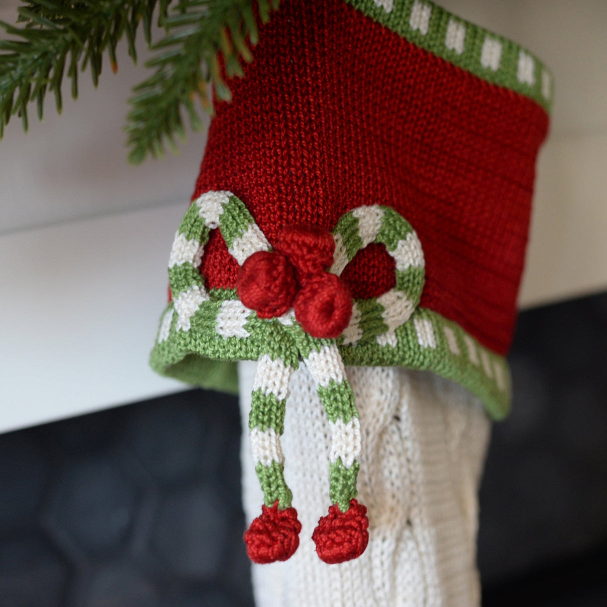 Cable-Knit Bow Stocking from Melange Collection