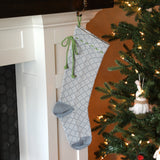 Grey Patterned Stocking with Green Bow from Melange Collection