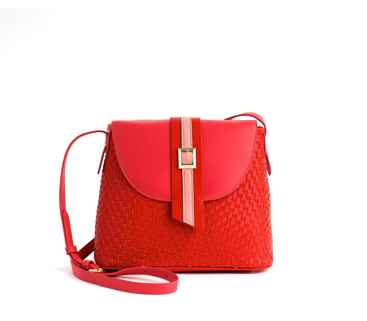 Kate - Red Vegan Basket Weave Bag from Gunas New York
