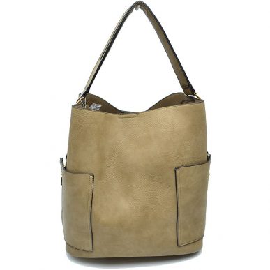 2-in-1 Chic Satchel Side Pocket Bucket Bag with Long Strap from Madeline Love