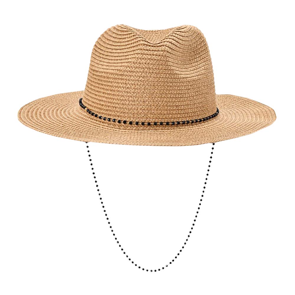 Beaded Chin Tie Straw Sun Hat from Madeline Love