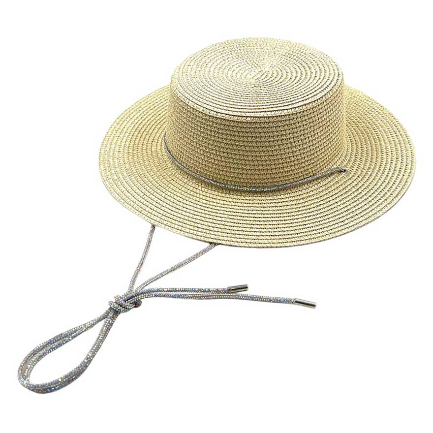 Bling Chin Tie Straw Sun Hat from Madeline Love