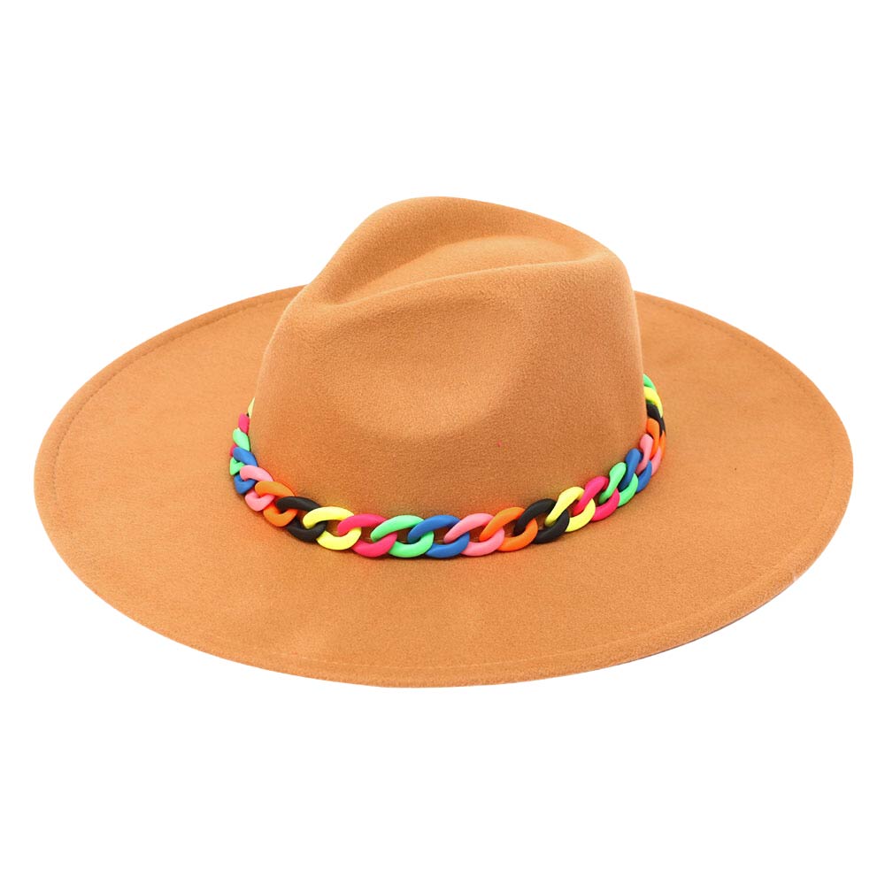 Colorful Chain Accented Solid Panama Hat from Madeline Love