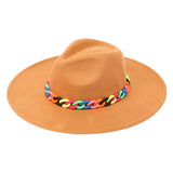 Colorful Chain Accented Solid Panama Hat from Madeline Love