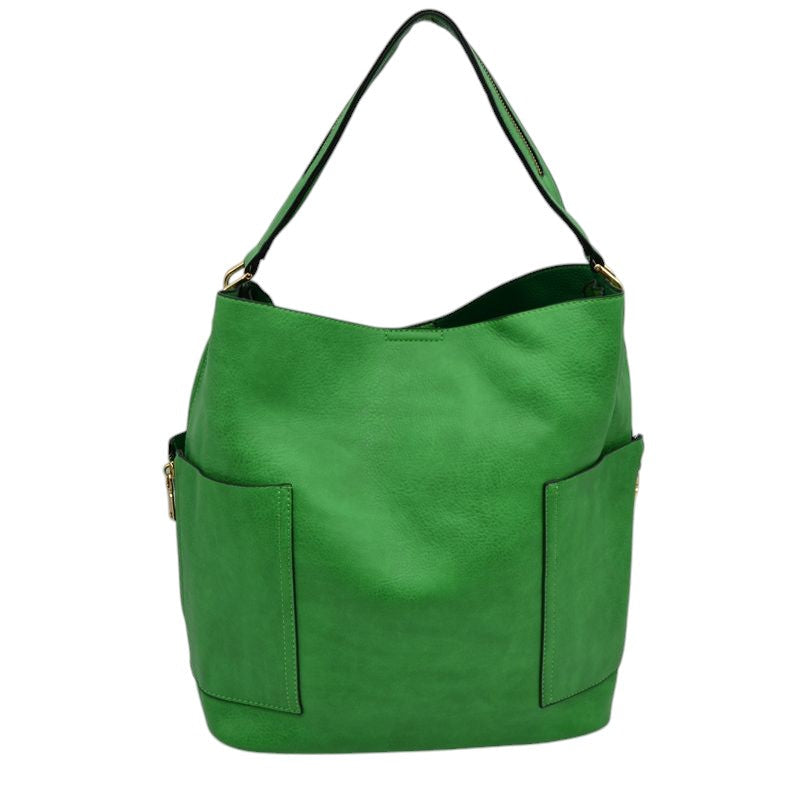 2-in-1 Chic Satchel Side Pocket Bucket Bag with Long Strap from Madeline Love