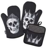 King & Queen Black Skull Oven Mitts And Potholder Set From Zapps Clothing