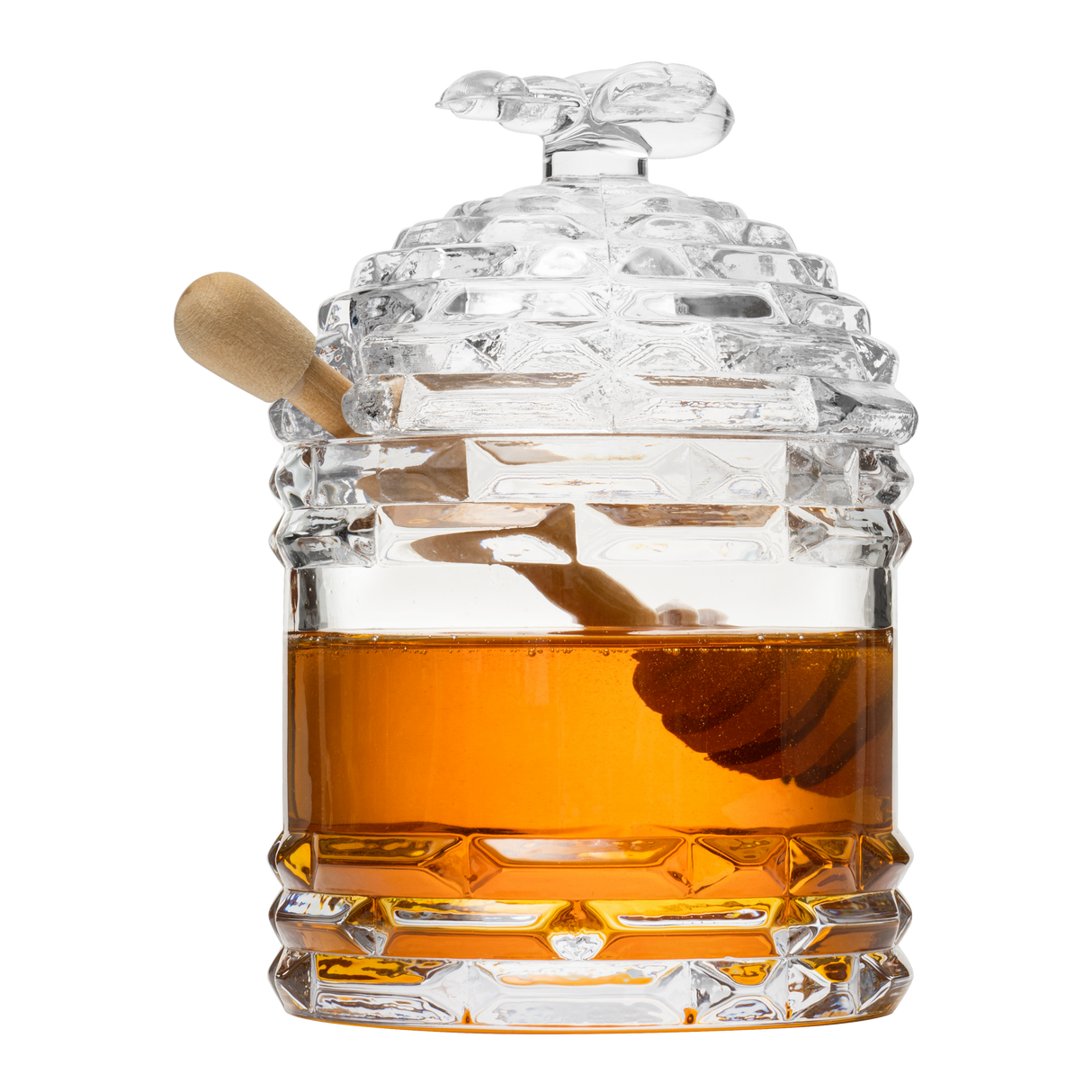 Crystal Bee Honey Dish Jar, Gift 6" - Glass Honey Pot with Dipper and Lid Cover for Home Kitchen Honey and Syrup, Gorgeous Bee Decor Beehive Honey Pot, Great for Jam, Honey, Jelly 14oz from The Wine Savant