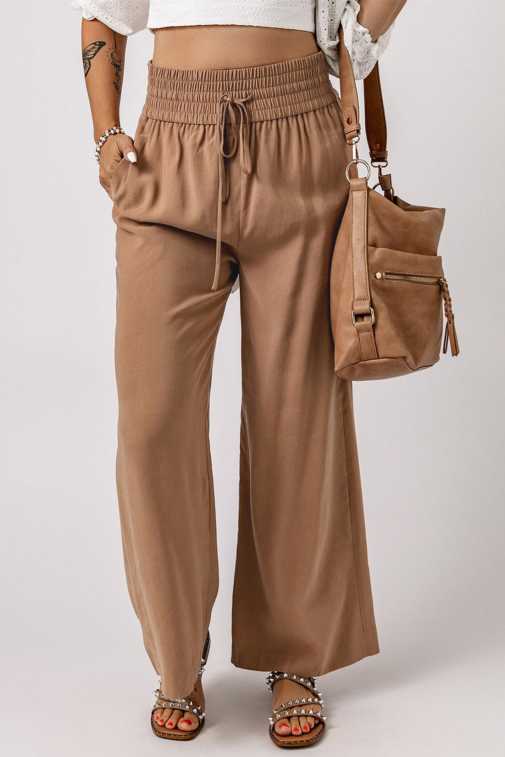 Kenzie Drawstring Elastic Waist Casual Wide Leg Pants From Threaded Pear