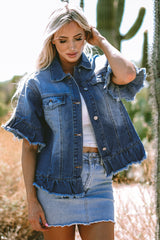 Luisa Ruffled Short Sleeve Denim Jacket from Threaded Pear