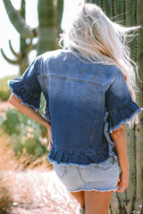Luisa Ruffled Short Sleeve Denim Jacket from Threaded Pear