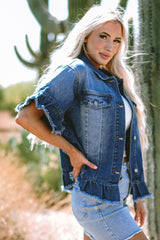 Luisa Ruffled Short Sleeve Denim Jacket from Threaded Pear