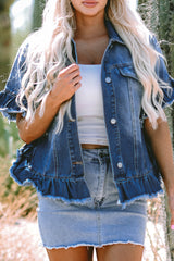 Luisa Ruffled Short Sleeve Denim Jacket from Threaded Pear
