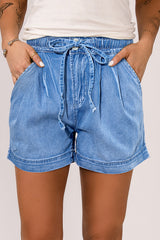 Reina Casual Chambray Drawstring Shorts From Threaded Pear