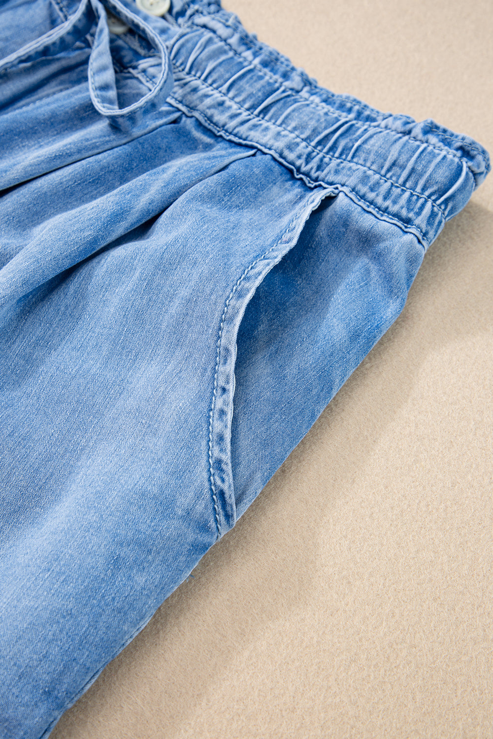 Reina Casual Chambray Drawstring Shorts From Threaded Pear
