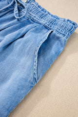 Reina Casual Chambray Drawstring Shorts From Threaded Pear