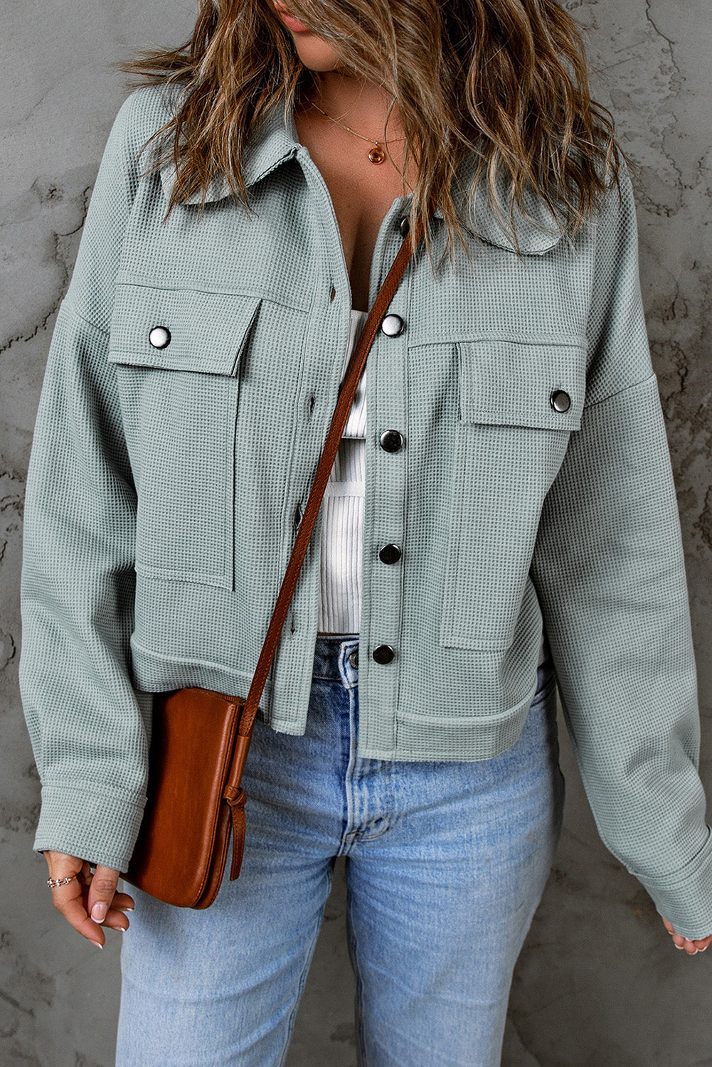 Amaris Waffle Knit Buttons Cropped Jacket from Threaded Pear