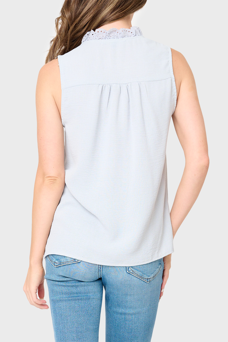 Crochet Ruffle Placket Button Front Blouse from Gibsonlook