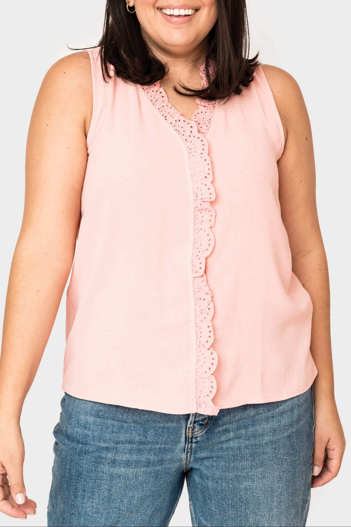 Crochet Ruffle Placket Button Front Blouse from Gibsonlook