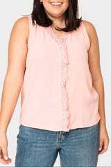 Crochet Ruffle Placket Button Front Blouse from Gibsonlook