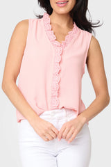 Crochet Ruffle Placket Button Front Blouse from Gibsonlook