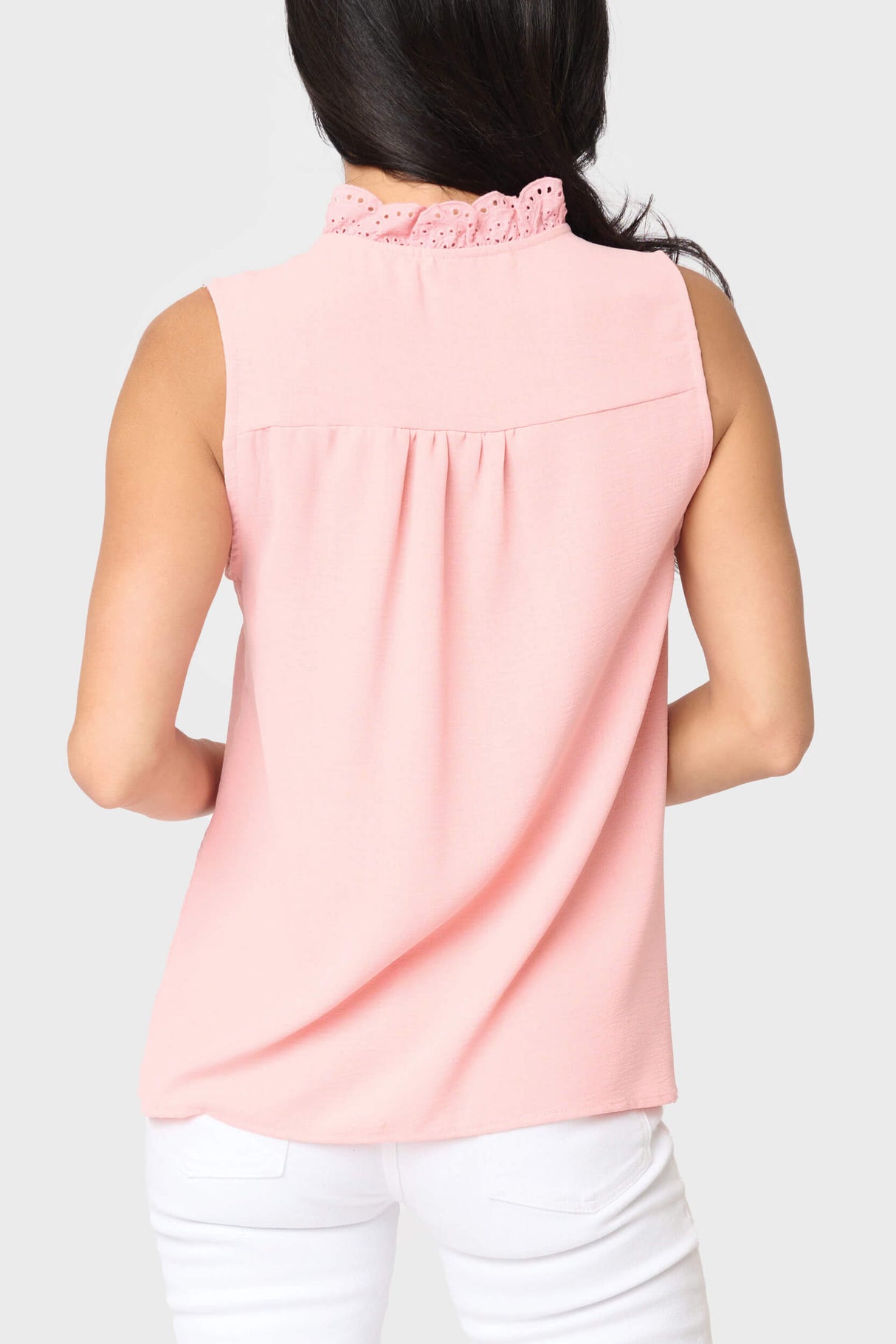 Crochet Ruffle Placket Button Front Blouse from Gibsonlook
