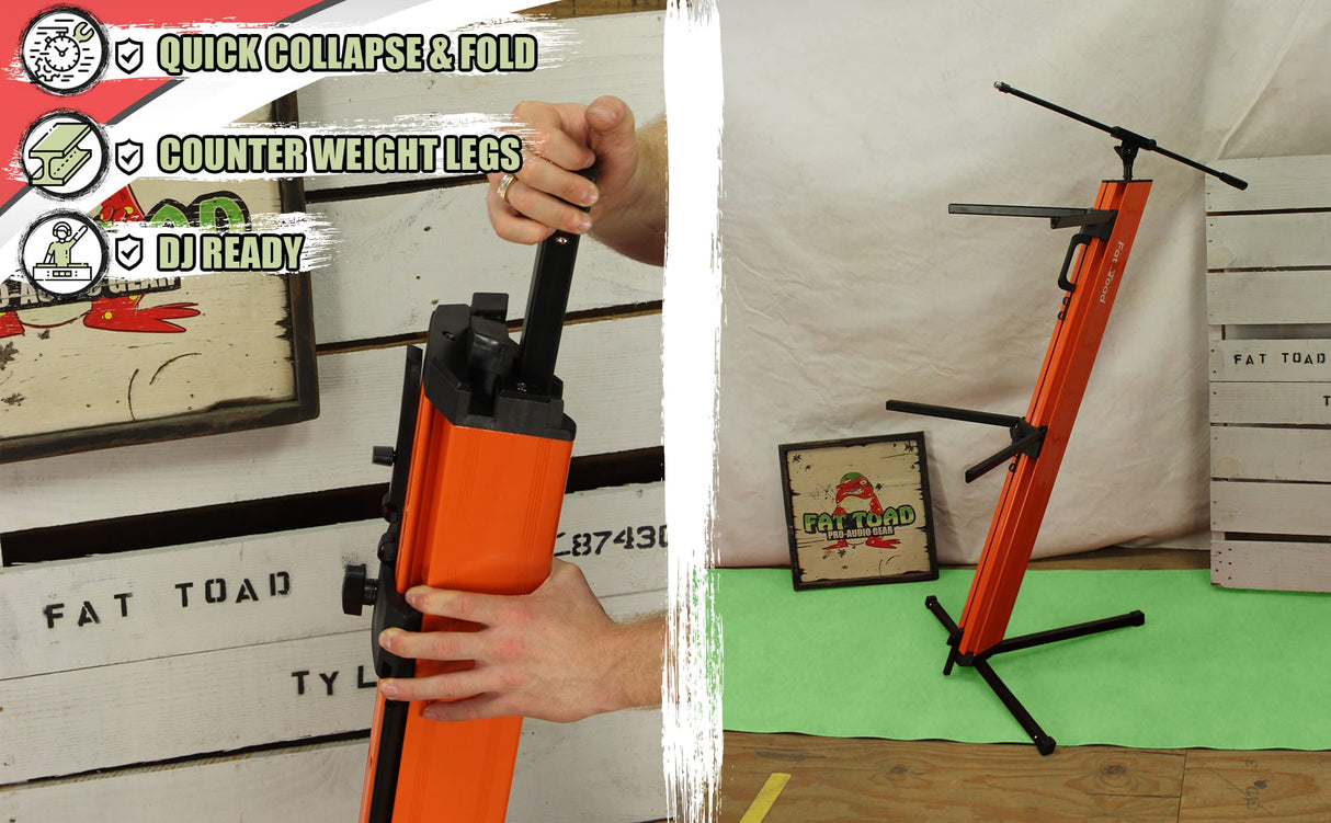FAT TOAD Professional 2-Tier Column Keyboard Stand with Mic Boom Arm Adapter | Double Sliding Electronic Piano Tower Mount Platform | Holder for Digital Turntable, DJ Audio Gear, Studio Synthesizer from GeekStands.com