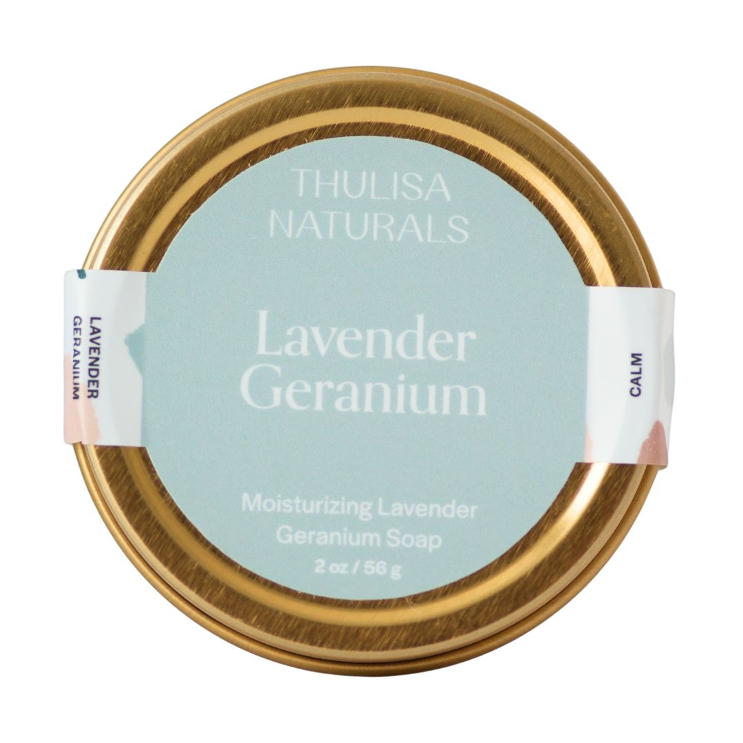 Lavender Geranium Shea Butter Hand and Body Travel Soap from Thulisa Naturals