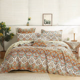 DaDa Bedding Bohemian Floral Paisley Garden Coral Teal Quilted Bedspread Set (LH1403) from DaDalogy Bedding Collection