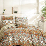 DaDa Bedding Bohemian Floral Paisley Garden Coral Teal Quilted Bedspread Set (LH1403) from DaDalogy Bedding Collection