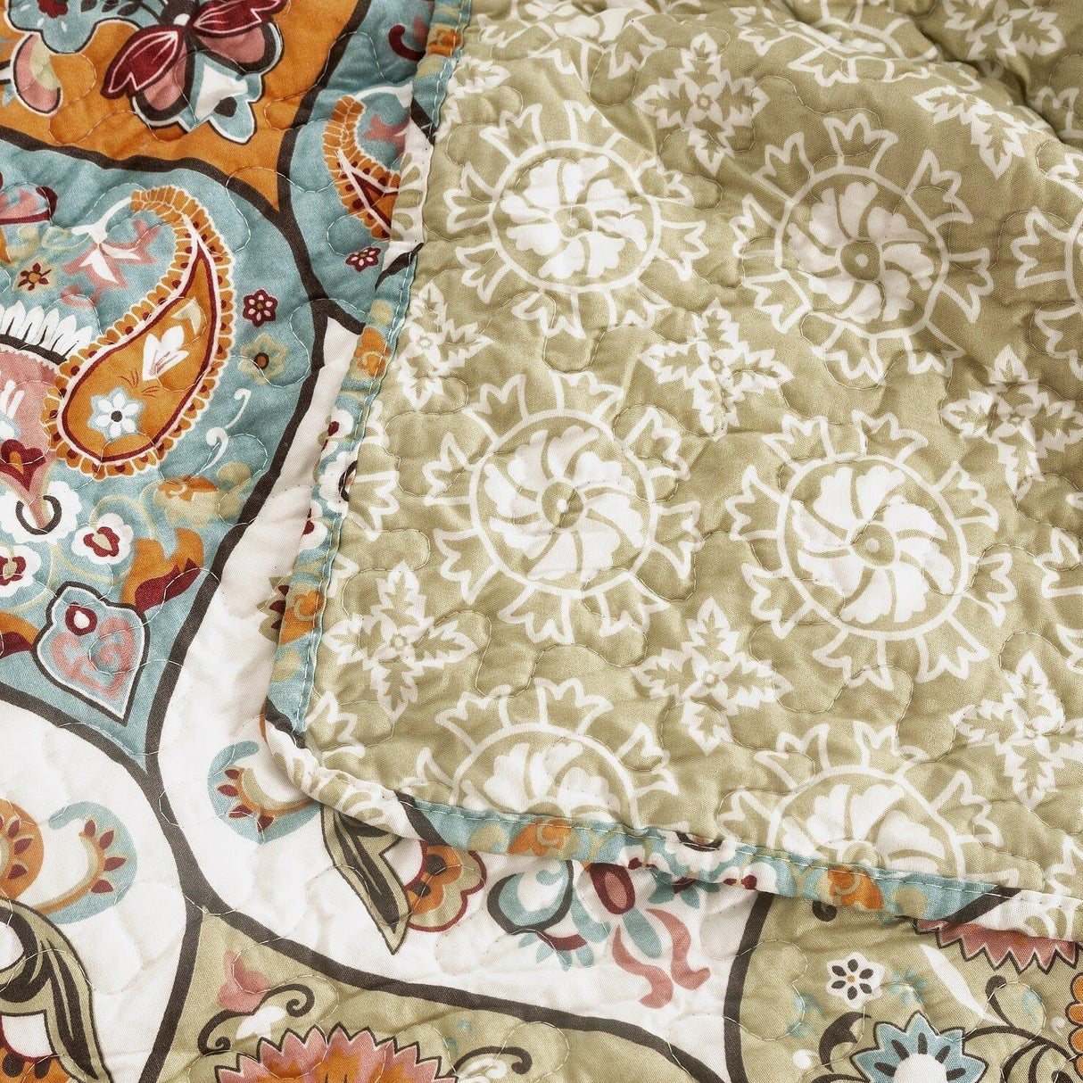 DaDa Bedding Bohemian Floral Paisley Garden Coral Teal Quilted Bedspread Set (LH1403) from DaDalogy Bedding Collection