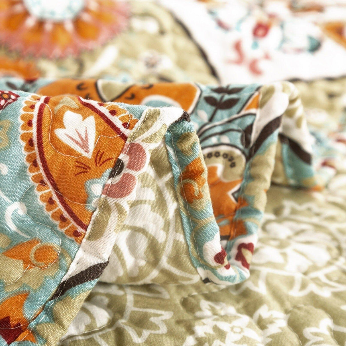 DaDa Bedding Bohemian Floral Paisley Garden Coral Teal Quilted Bedspread Set (LH1403) from DaDalogy Bedding Collection