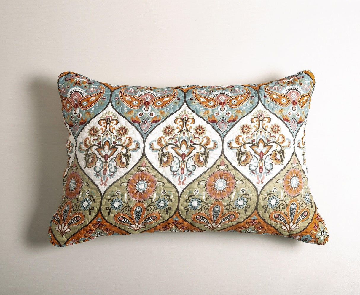 DaDa Bedding Bohemian Floral Paisley Garden Coral Teal Quilted Bedspread Set (LH1403) from DaDalogy Bedding Collection