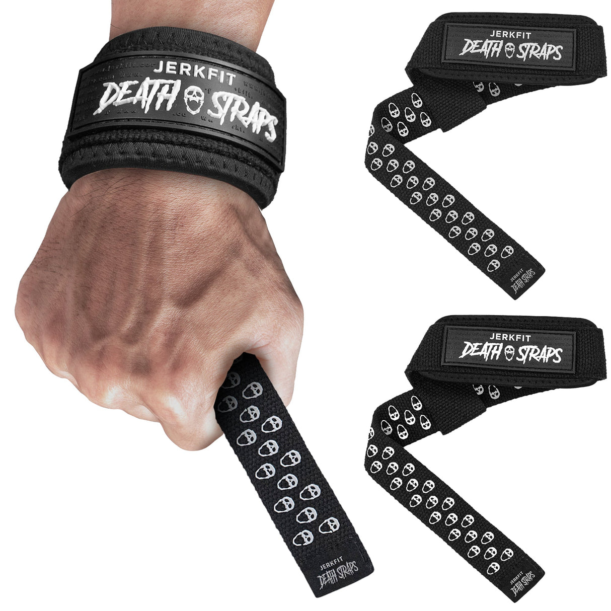 JerkFit Death Straps, Traditional Lifting Straps with Double Sided Skull-Grip from JerkFit