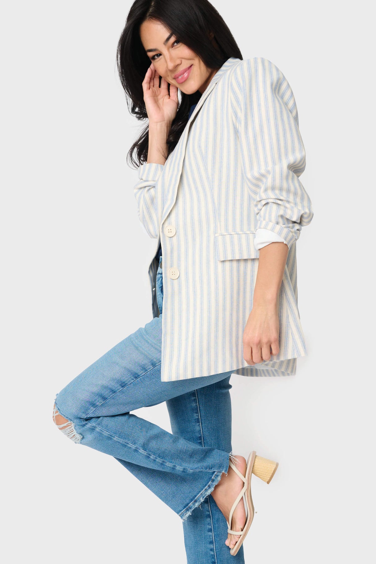 Long Line Striped Linen Blazer from Gibsonlook