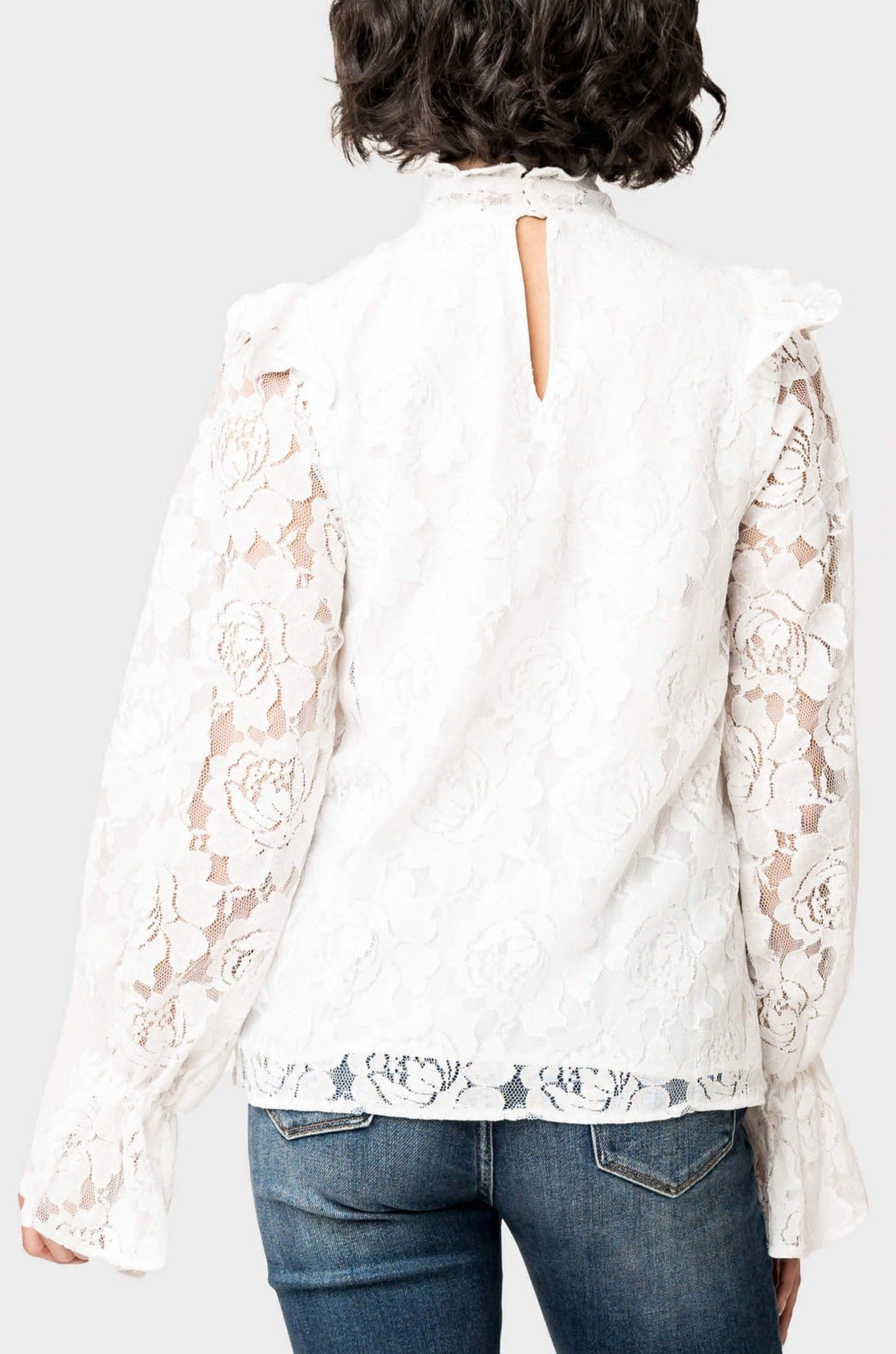 Long Puff Sleeve Ruffle Trim Blouse from Gibsonlook