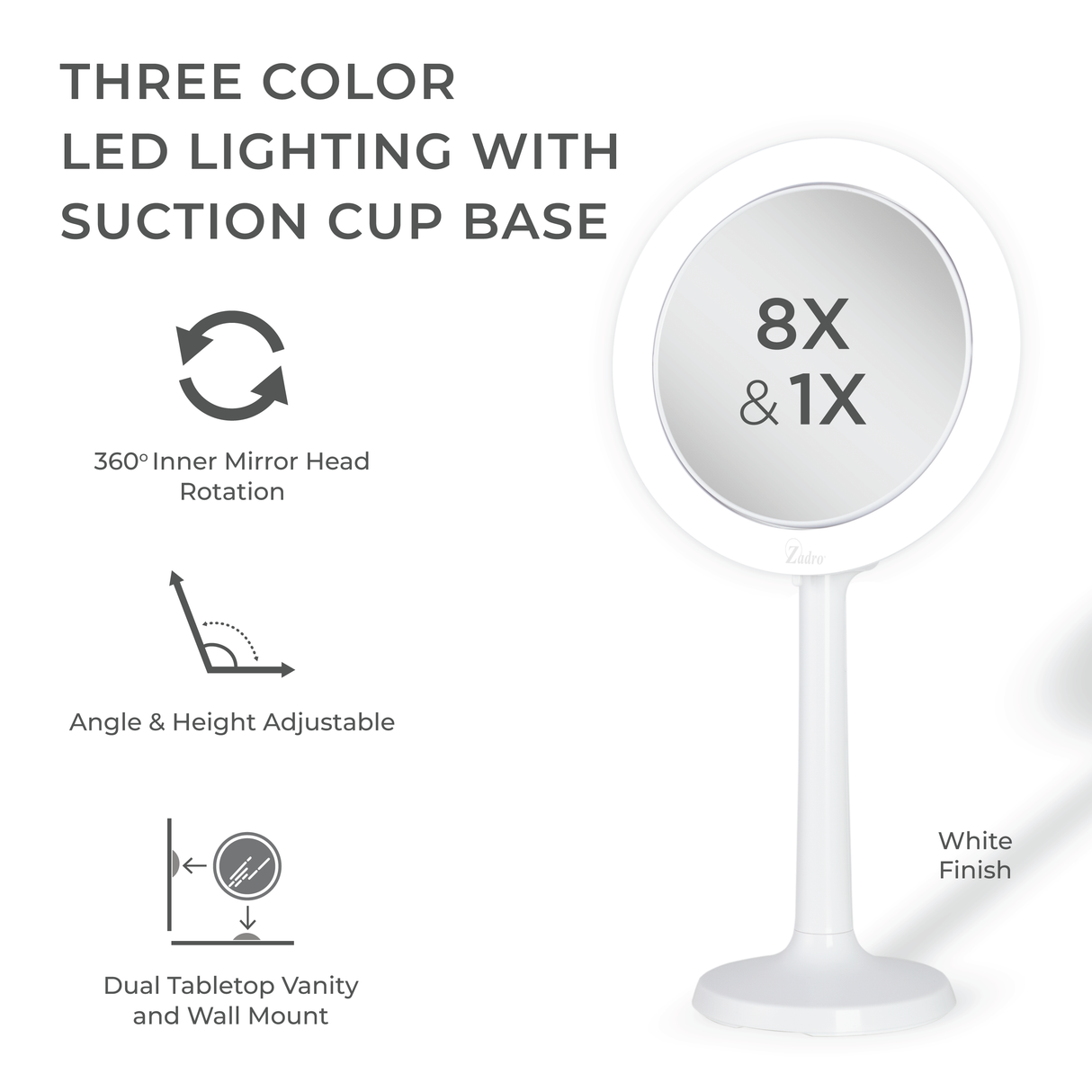 Hudson Lighted Makeup Mirror with Magnification & Suction Cup from Zadro