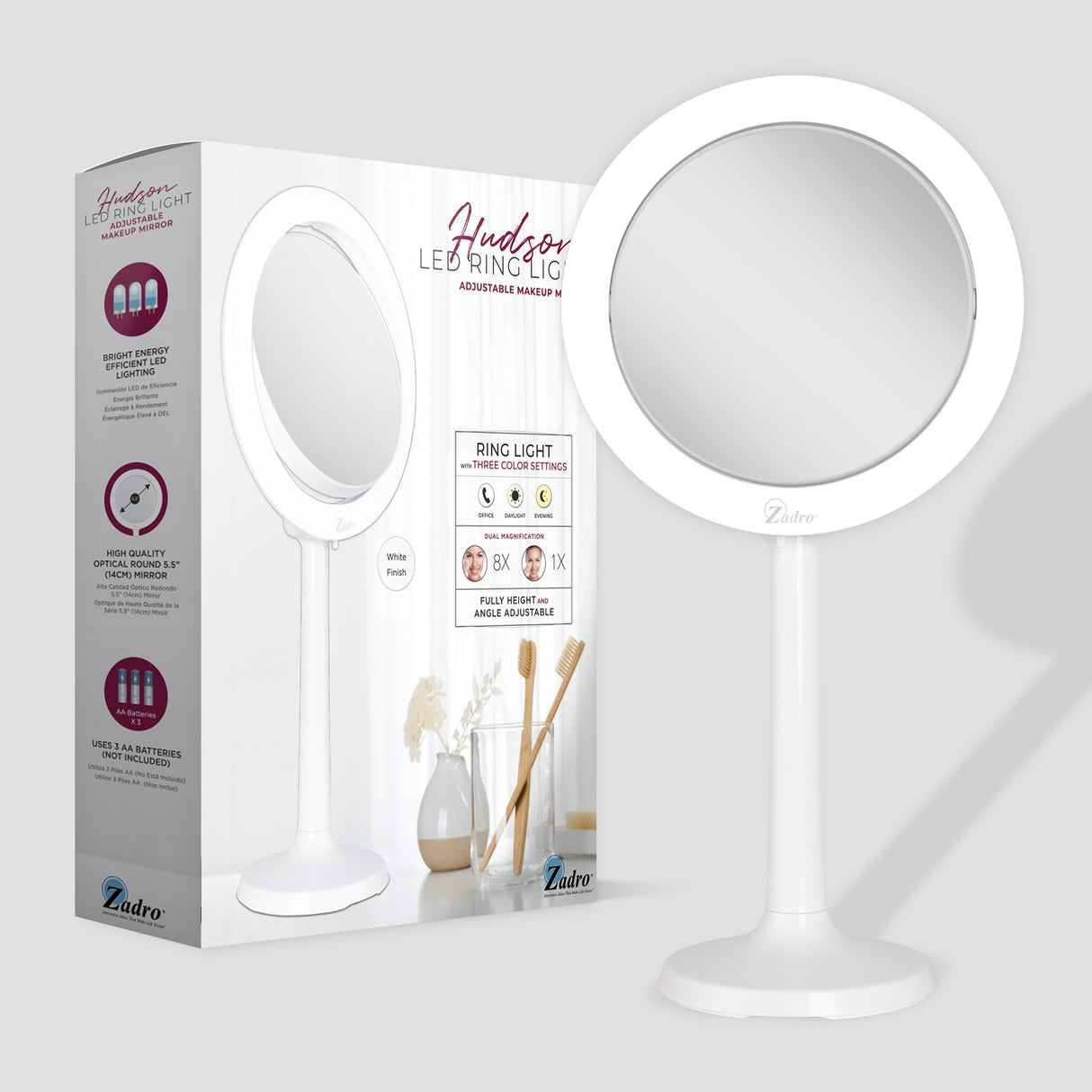 Hudson Lighted Makeup Mirror with Magnification & Suction Cup from Zadro
