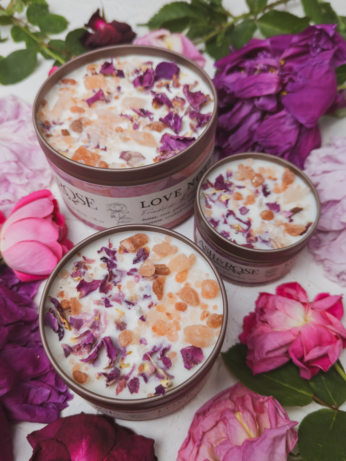 LOVE NOTES Rose + Pink Salt Candle from Ash & Rose