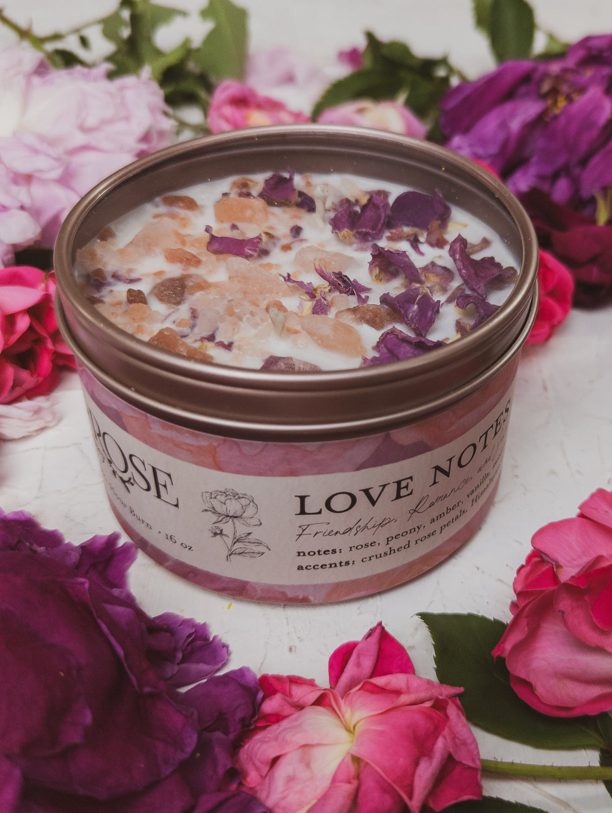 LOVE NOTES Rose + Pink Salt Candle from Ash & Rose