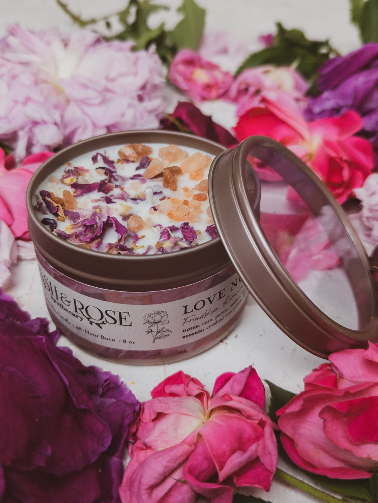 LOVE NOTES Rose + Pink Salt Candle from Ash & Rose