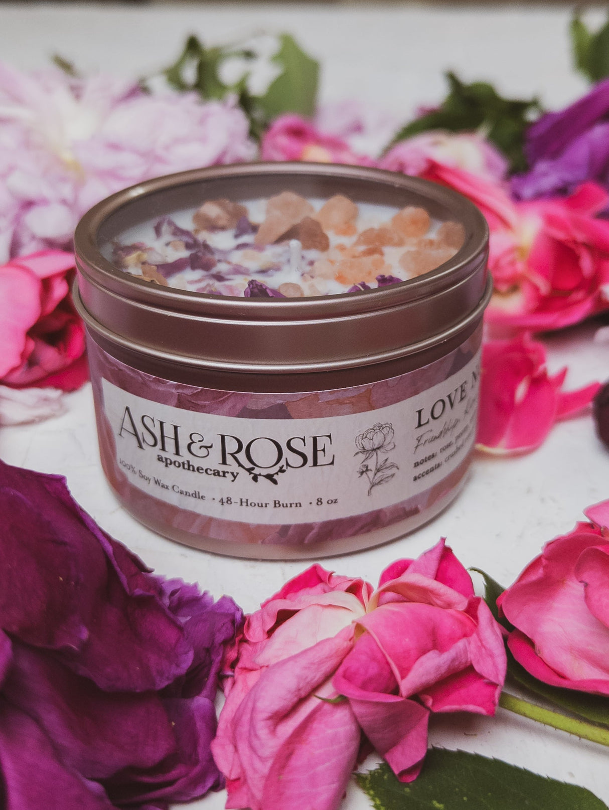 LOVE NOTES Rose + Pink Salt Candle from Ash & Rose