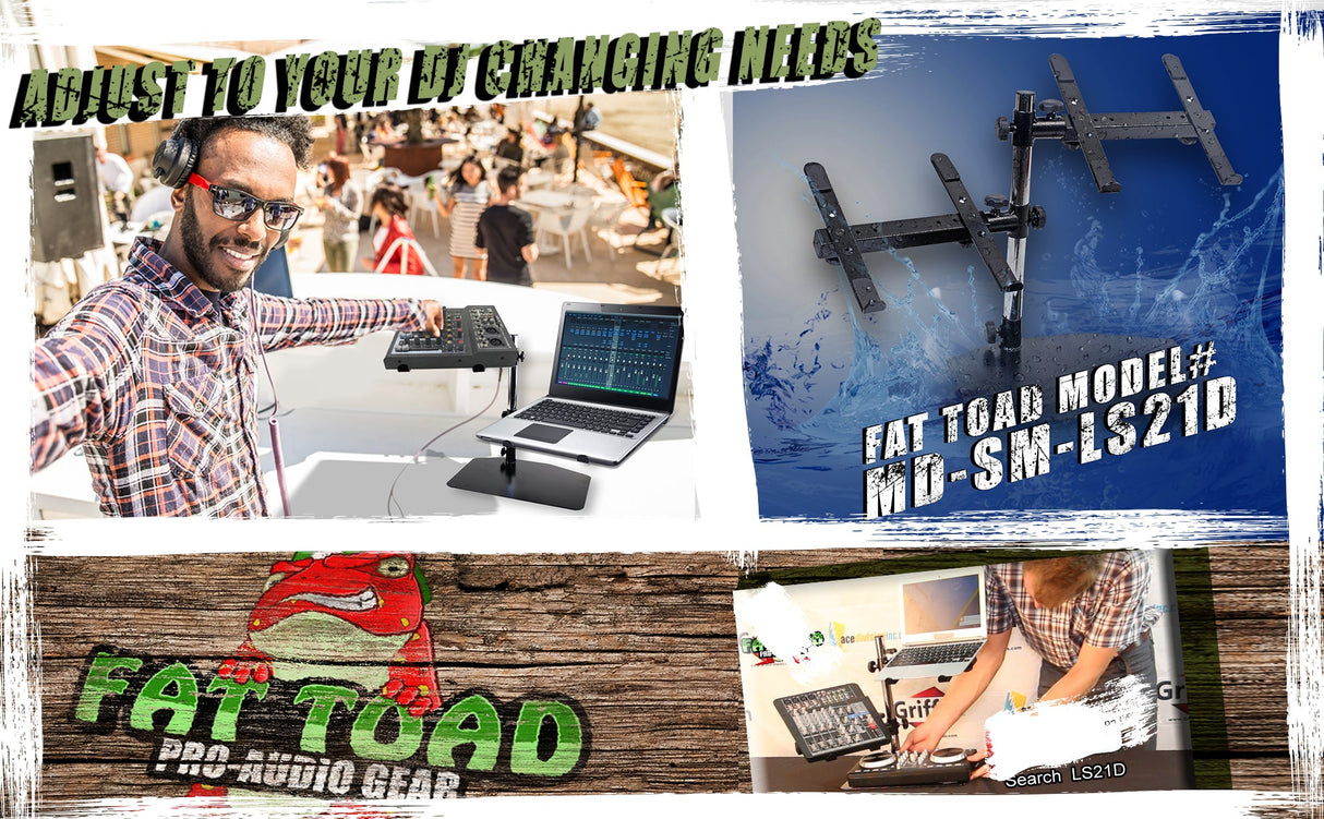 Double DJ Laptop Stand by FAT TOAD - 2 Tier PC Table Holder - Portable Computer Clamp Equipment Rack from GeekStands
