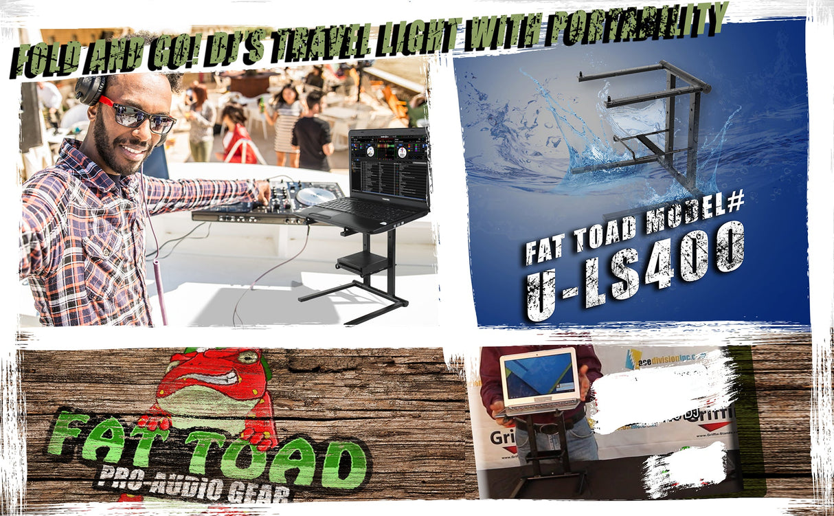 Folding DJ Laptop Stand with Sub-tray Shelf by FAT TOAD - Pro Audio Computer Table Top Rack Stand from GeekStands