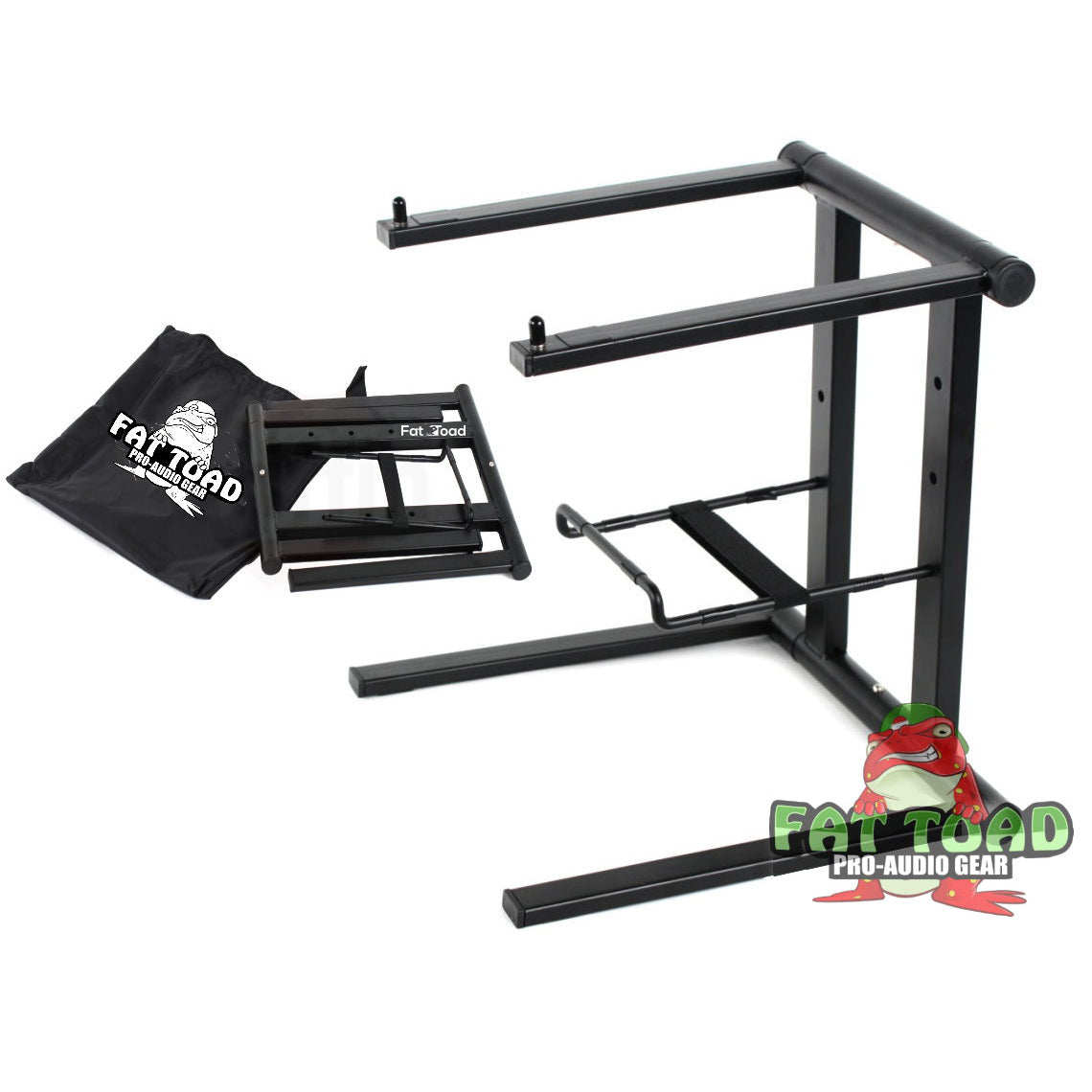Folding DJ Laptop Stand with Sub-tray Shelf by FAT TOAD - Pro Audio Computer Table Top Rack Stand from GeekStands