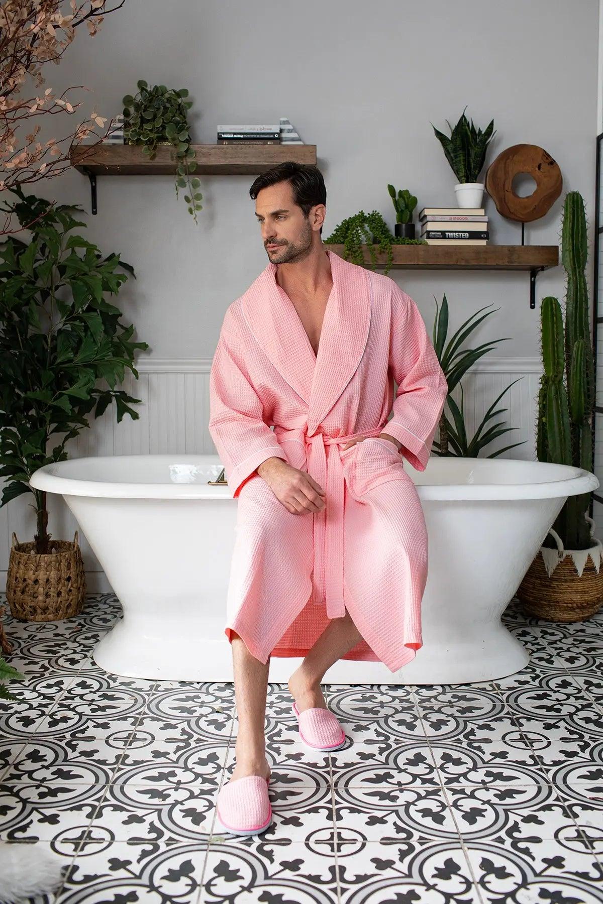 Premium Waffle Piping Robe for Men From Lotus Linen