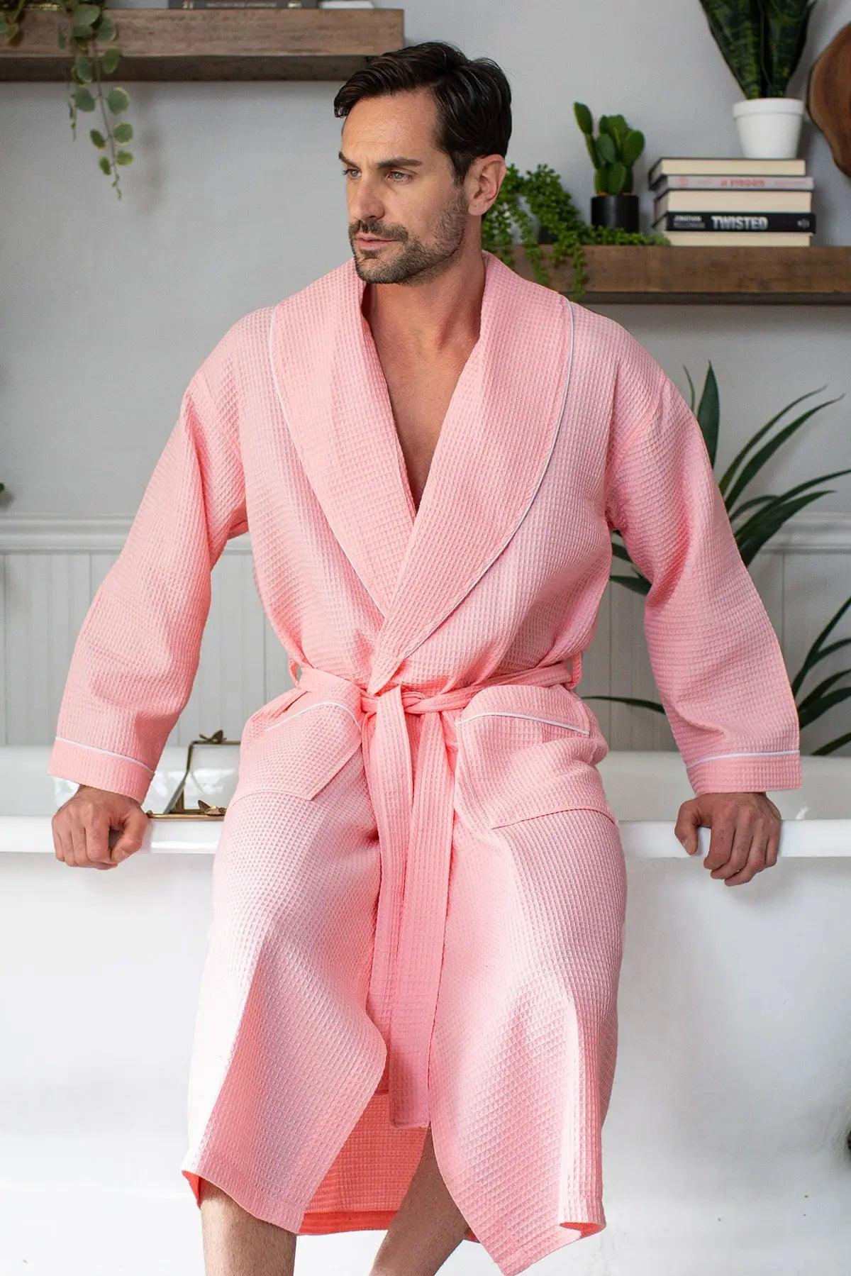Premium Waffle Piping Robe for Men From Lotus Linen