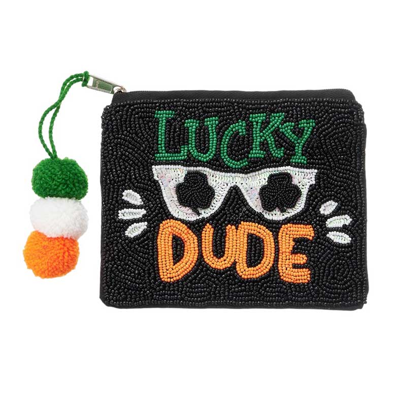 LUCKY DUDE Message Sequin Sunglasses Beaded Mini Pouch Bag from Madeline Love
