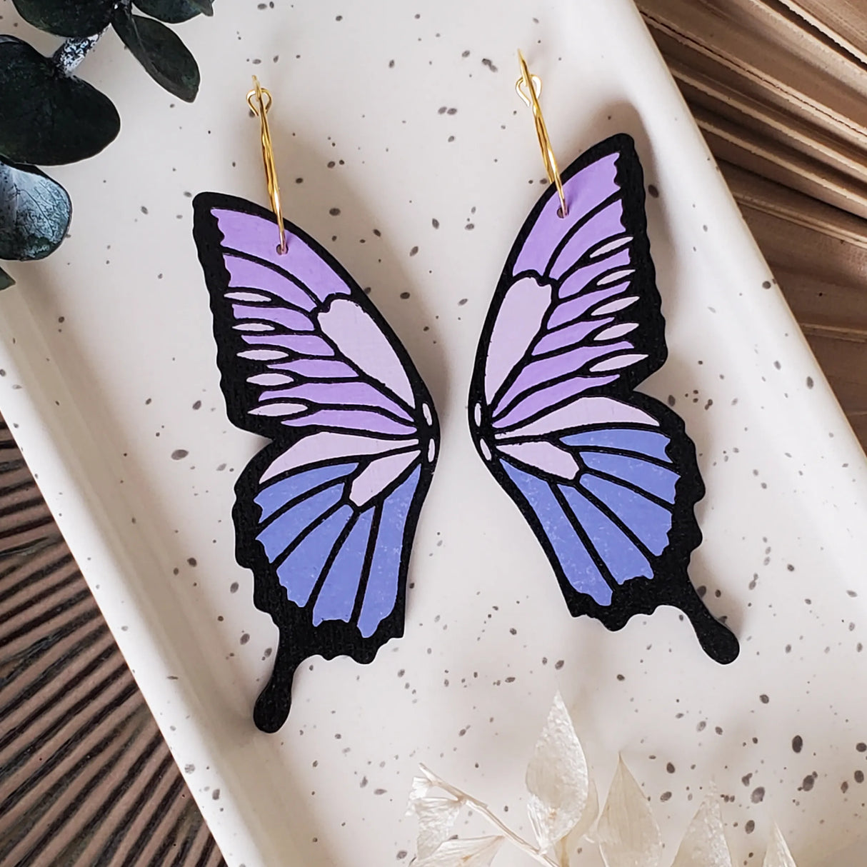 Lavender Butterfly Hoops from LE CHIC MIAMI